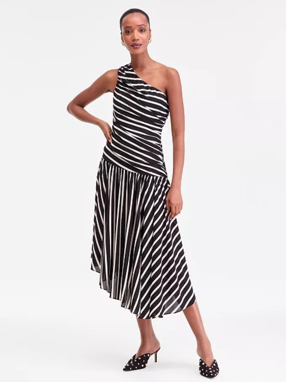 INC International Concepts Black/White OneShoulder Asymmetric Stripe Dress NWT L
